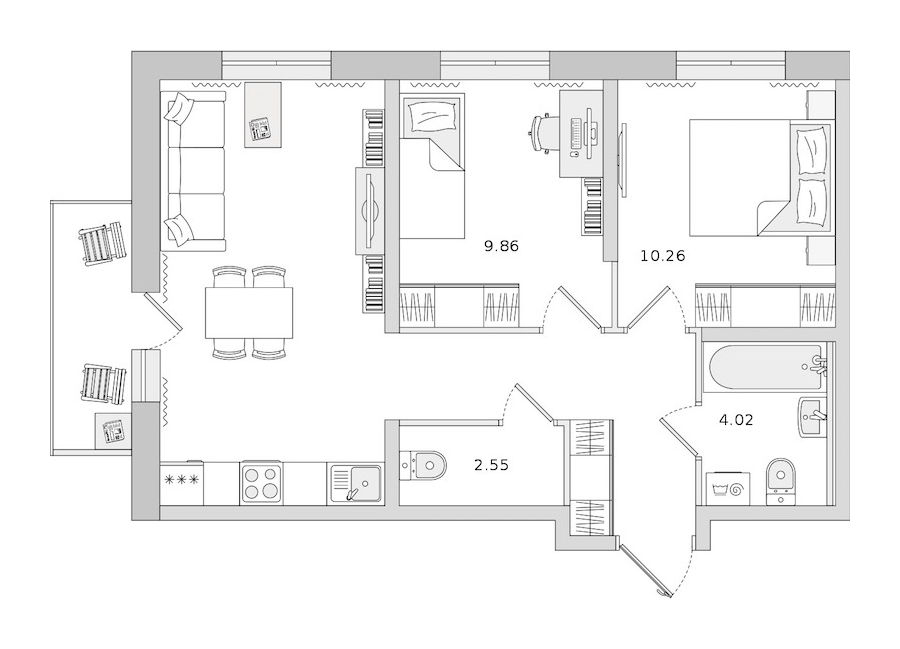 2-комнатная квартира 52.51 м², 16/21 эт., ЖК «Новые горизонты 2»